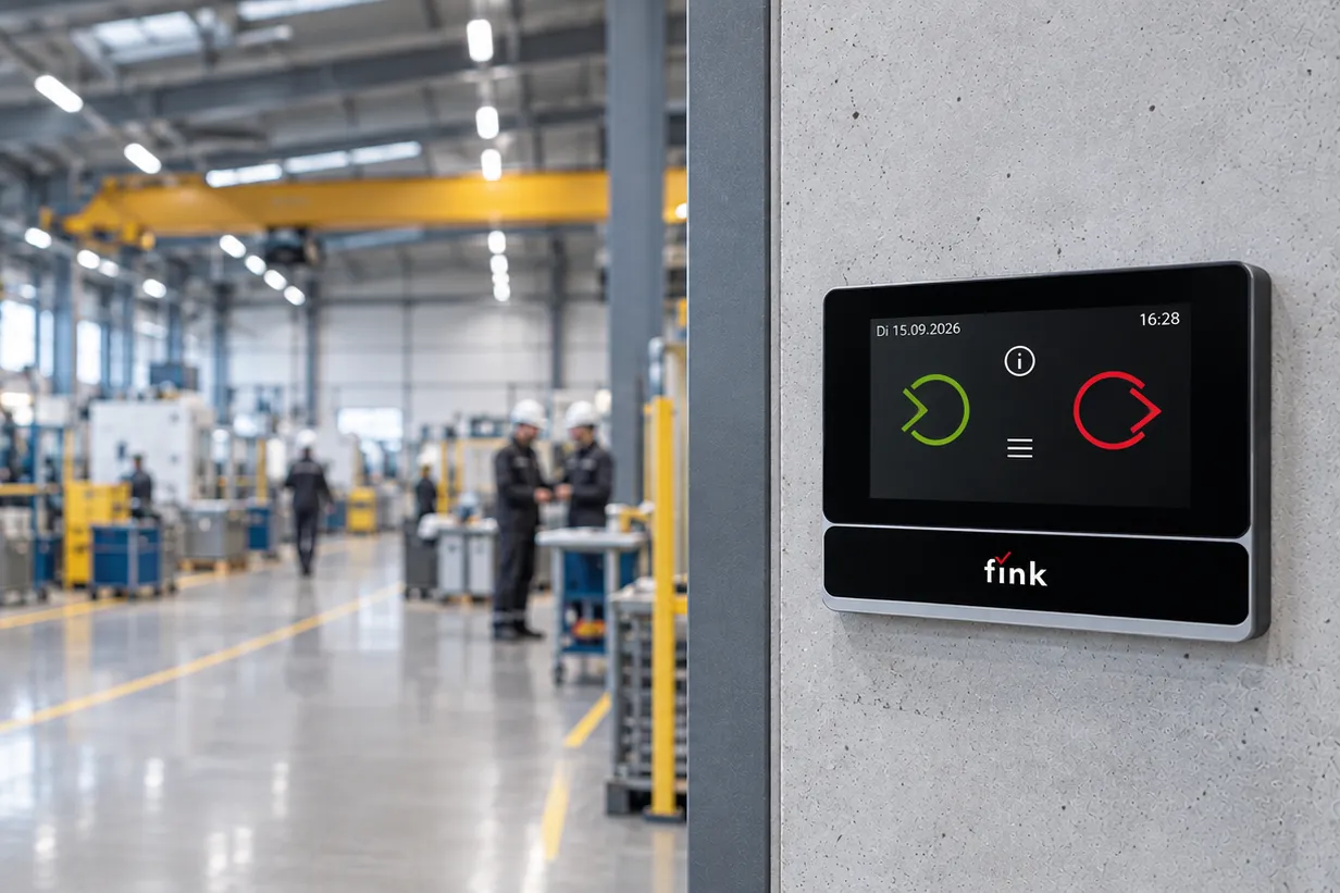 Fink Zeiterfassungsterminal an der Wand einer Produktionshalle