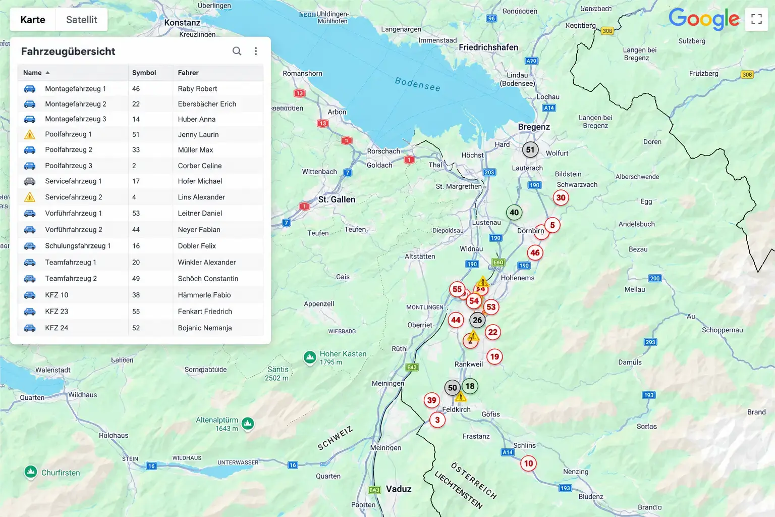 Kartenansicht des Fuhrparks im Fink System am Bildschirm