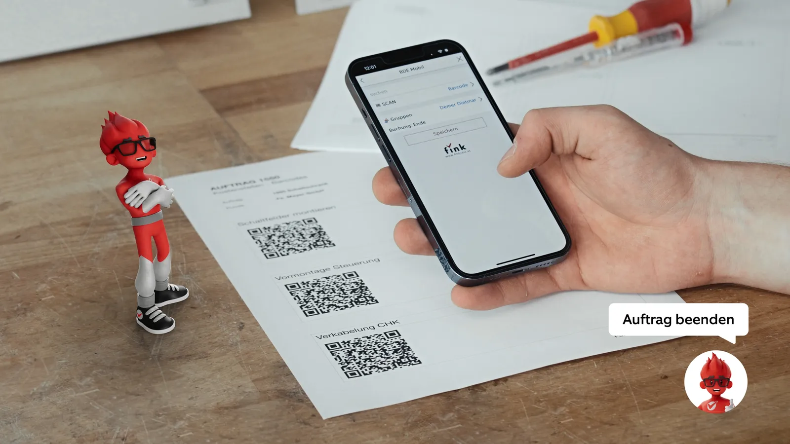 Auftrag wird per QR-Code am Smartphone gebucht