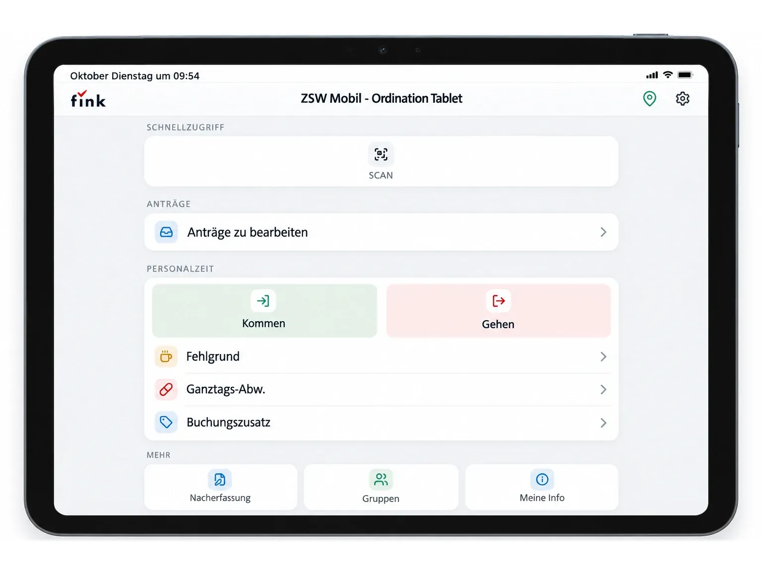 Praxisteam erfasst Arbeitsbeginn, -ende & Pausen am Tablet
