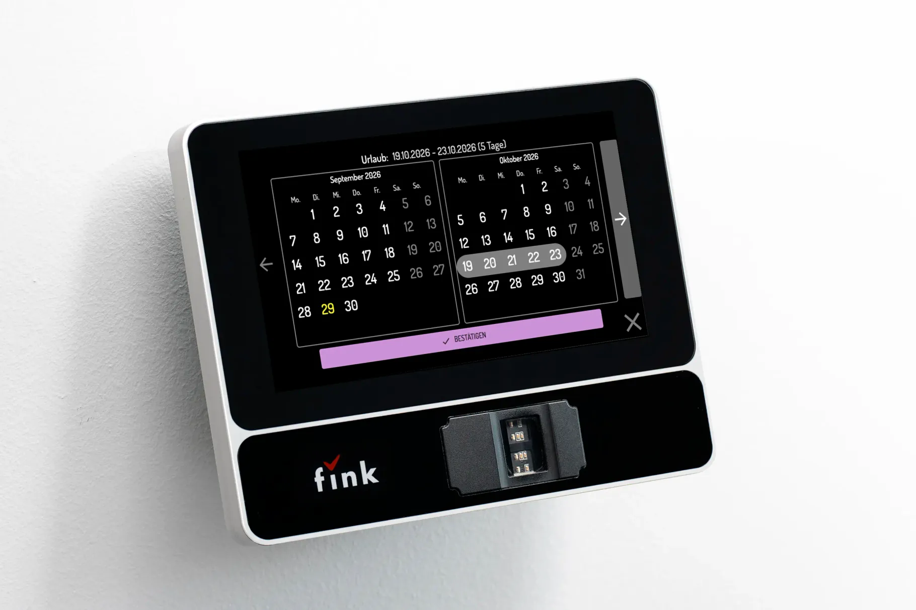 Fink Terminal mit Kalender für einen Abwesenheitsantrag