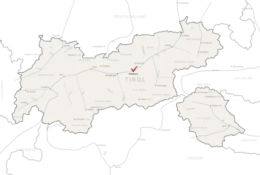 Karte von Tirol mit dem Standort Wattens